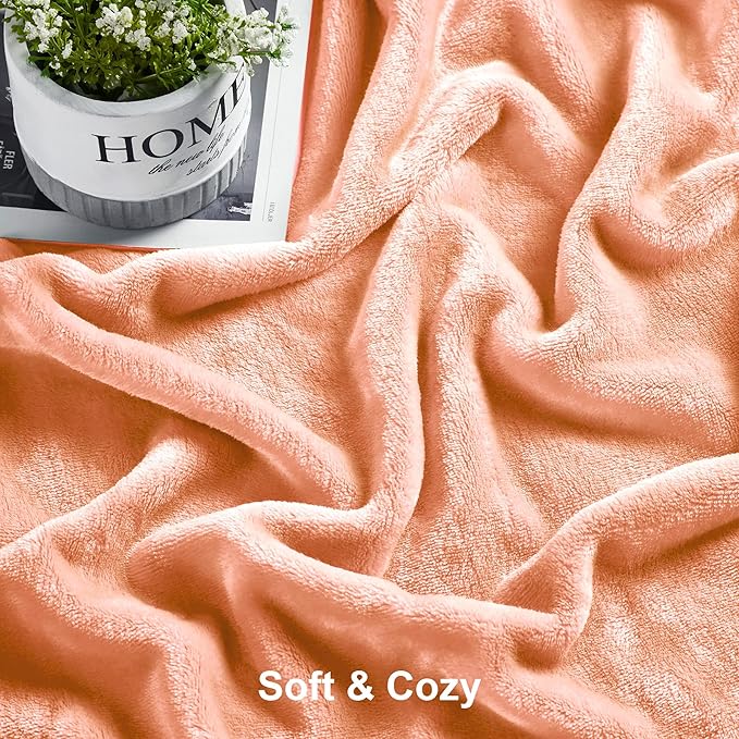 DREAMNINE Super Soft Fuzzy Fleece Throw Blanket for Couch Sofa 50" x 60", Decorative Solid Lightweight Velvet Blanket for Chair, Cozy Accent Shaggy Micro Plush Flannel Blankets for Bedroom Dorm, Peach