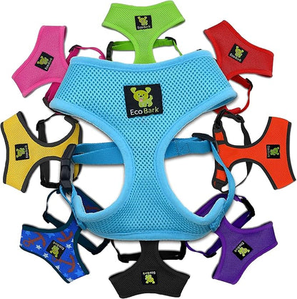 EcoBark Blue Dog Harness - Eco-Friendly Max Comfort Harnesses - Luxurious Soft Mesh Halter - Over The Head Harness Vest- No Pull and No Choke