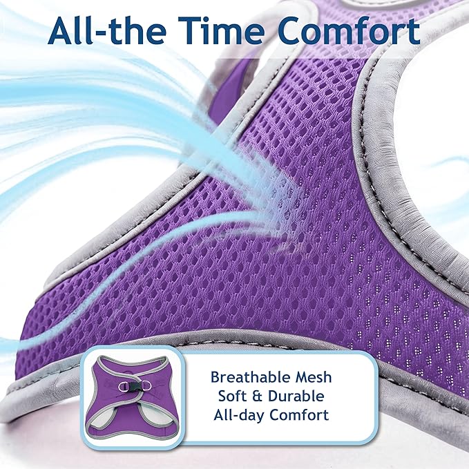 Kruz Dog Harness (Chest 13.5"-14", Weight 4–6 lbs) Athletica Adjustable Heavy Duty No Choke Puppy Vest for Small Dogs Lightweight Air Mesh, Reflective, Puppy Essentials – Amethyst, X-Small