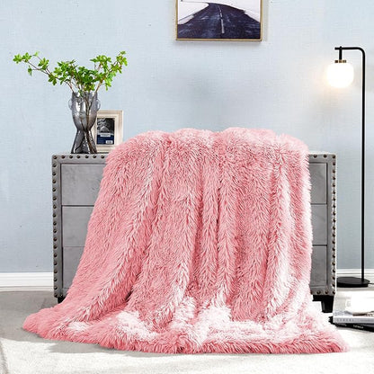 JONIYEAR Oversized Decorative Fluffy Faux Fur Throw Blanket Twin Size 60" x 71", Soft Luxury Lightweight Furry Blankets, Accent Cozy Shaggy Plush Fuzzy Blankets for Bed,Thick Warm Winter Blanket, Pink