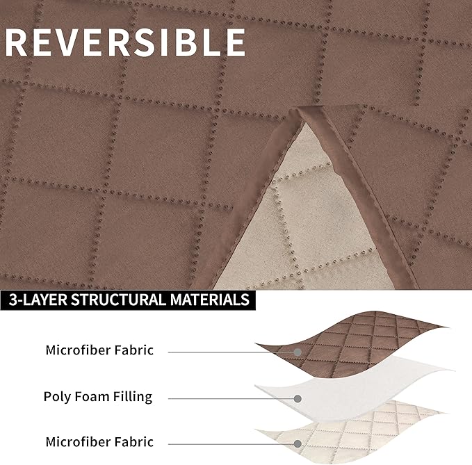 Easy-Going Loveseat Recliner Cover, Reversible Couch Cover for Double Recliner, Split Sofa Cover for Each Seat, Furniture Protector with Elastic Straps for Kids, Dogs, Pets(2 Seater, Brown/Beige)