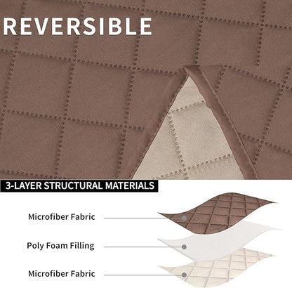 Easy-Going Recliner Sofa Cover, Reversible Couch Cover for 3 Seat Recliner, Split Sofa Cover for Each Seat, Furniture Protector with Elastic Straps for Kids, Dogs, Pets(3 Seater, Brown/Beige)