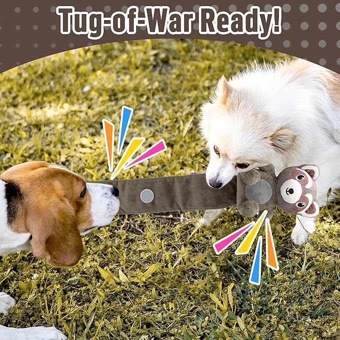 LECHONG 2-Pack Plush Squeaky Dog Toys, 23-Inch Snuffle Puzzle Tug of War Toy with Roll-Up Treat-Hiding Crinkle Tail, Enrichment Toys for Small & Medium Dogs to Relieve Boredom & Mental Stimulation