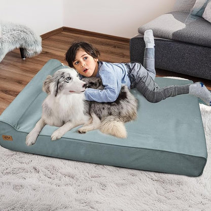 Sytopia XXL 35D Memory Foam Dog Bed for Extra Large Dogs – 7" Thick Orthopedic Pet Couch for Seniors and Big Breeds up to 150 Pounds, with Water-Resistant Liner & Washable Cover – Light Blue