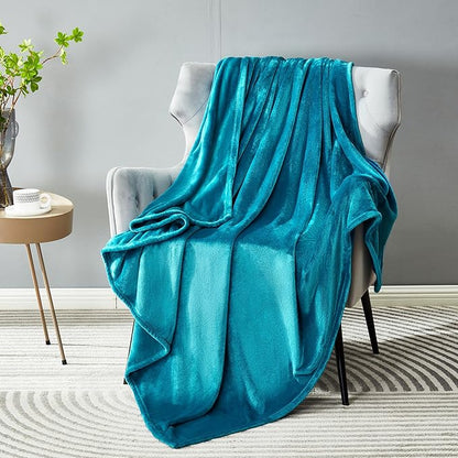 DREAMNINE Large Soft Fuzzy Flannel Fleece Throw Blanket for Couch Sofa 60" x 80", Decorative Solid Lightweight Velvet Bed Blanket, Luxury Cozy Shag Plush Microfiber Blankets for Bedroom,Twin Size,Teal