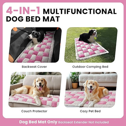 HiPetpy Backseat Dog Bed Mat, Non-Slip Dog Bed for Car Back Seat, Soft & Cozy Dogs Blanket, Washable Travel Pet Mat Seat Protector for Cars, SUVs, Trucks (Pink/White, 51.1" L x 23.6" W x 1.5" Th)