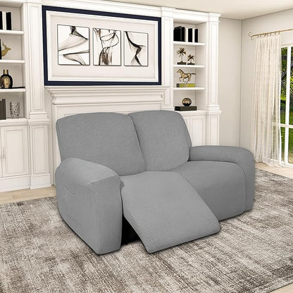 Easy-Going 100% Dual Waterproof Recliner Loveseat Cover, 6-Pieces Stretch Relining Sofa Cover with Pocket, Jacquard 2 Seat Sofa Slipcover Leakproof Washable (Loveseat, Light Gray)