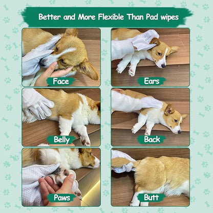 20PCS Pet Cleaning and Deodorizing Grooming Glove Wipes for Dogs and Cats, Extra Thick Nourish Fur No-Rinse Grooming Wipes for Daily Care and Travel, Hypoallergenic