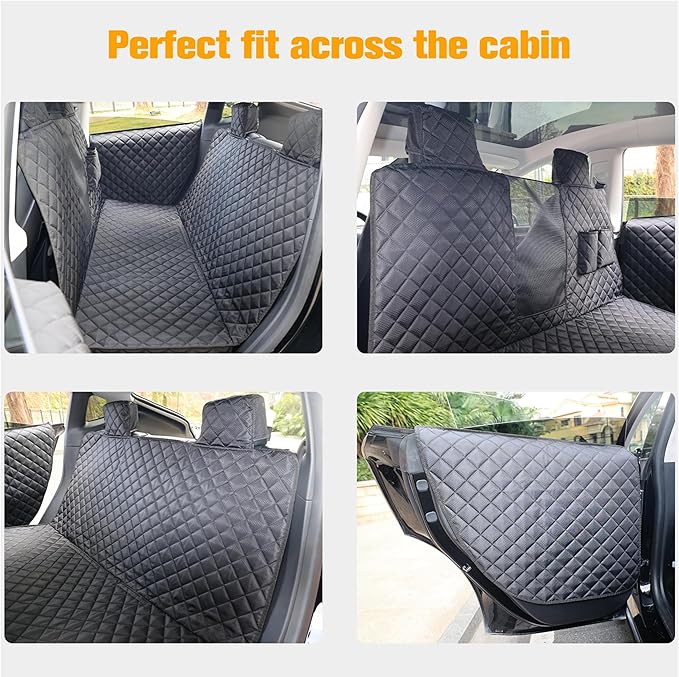 Dog Seat Cover for Tesla Model 3 & Y - Waterproof Back Seat Hammock with Mesh Window & 2 Door Protectors - Scratch & Mud Protection