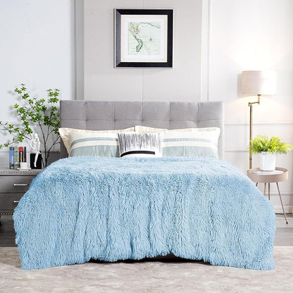 JONIYEAR Extra Large Decorative Fluffy Faux Fur Blanket Queen Size 80" x 90", Soft Luxury Lightweight Furry Blankets, Solid Cozy Shaggy Plush Thick Warm Fuzzy Blankets for Winter Bed Couch, Blue