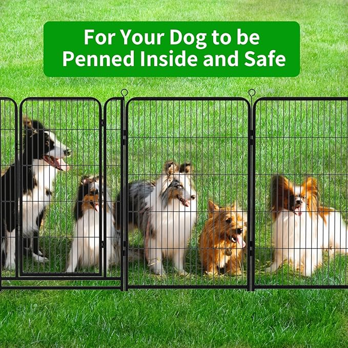 Kfvigoho Dog Playpen Outdoor Extra Wide 32 Piece Panels Heavy Duty Dog Fence 47" Height Anti-Rust with Doors Portable for RV Camping Yard, Total 84FT, 561 Sq.ft, Snowy Black