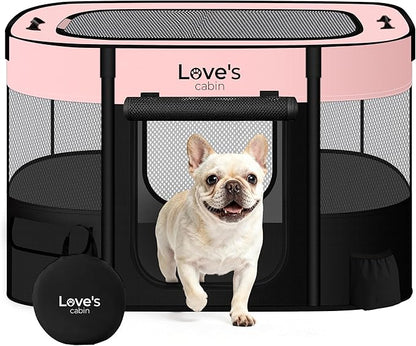 Love's cabin Pet Puppy Dog Playpen, Small Dog Tent Crates Cage Indoor/Outdoor, Portable Exercise Playpen for Cat, Foldable Pop Up Dog Kennel Playpen with Carring Case (S, Pink)