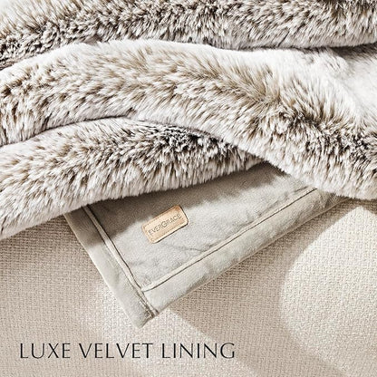 EVERGRACEHOME Luxury Soft Faux Chinchilla Fur Throw Blanket for Couch, Warm Thick Heavy Winter Throw Blanket 1220GSM for Bed, Fluffy Cozy Mink Blanket with Reversible Velvet, Champagne Fawn, 50"x60"