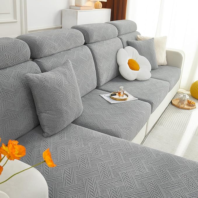 hyha Individual Couch Cushion Covers, Stretch Magic Sofa Seat Cushion Covers Washable, Dog Couch Sofa Slipcover for Pets, Kid with Elastic Bottom(Large, Grey)