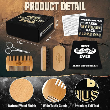 AXIARA Husband Gifts for Him - Beard Kit for Men Grooming and Care with Brush, Comb, Scissors & Storage Bag - Husband Birthday Gift Ideas, Anniversary Retirement Birthday Gifts for Men