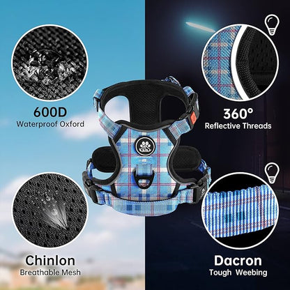 NESTROAD No Pull Dog Harness with Leash, Reflective No Choke Pet Vest Harness,Adjustable Soft Padded Dog Harness with Easy Control Handle for Large Dogs(Checkered Blue,Large)