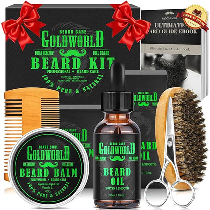 Beard Kit Beard Grooming Kit w/Beard Oil Balm Brush Comb Scissor e-Book Christmas Stocking Stuffers Gifts Ideas for Men Him Dad Boyfriend Husband Mens
