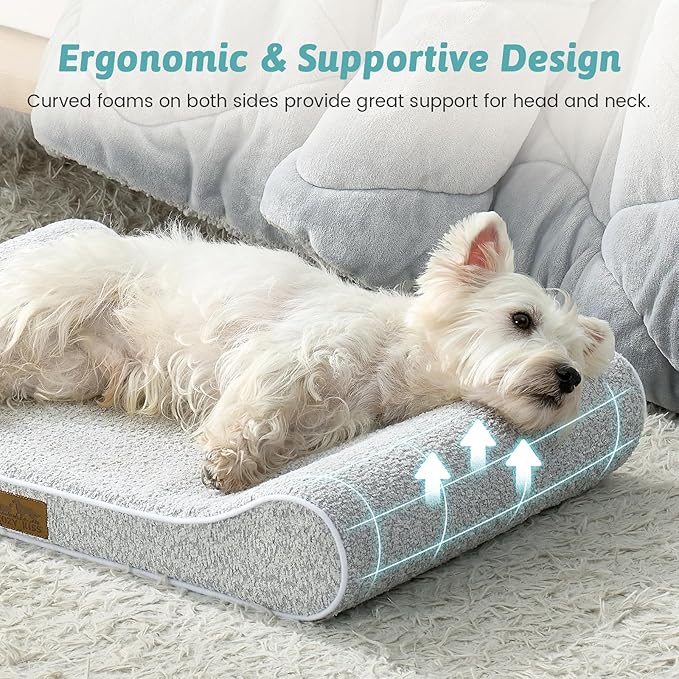 COZY KISS Dog Bed for Medium Dogs up to 65 lbs - Removable Washable Cover with Waterproof Lining & Non-Skid Bottom, Cotton-Polyester Blend Boat-Shaped Lounger Mattress, M(36x24x5.5in), Light Gray