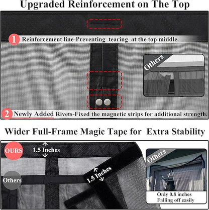Magnetic Screen Door Upgraded-Model Full Strip Magnets,Reinforced Heavy Duty Mesh Screen Doors Magnets,Full Frame Seal Retractable Door Screen Magnetic Closure for Single Front Patio Sliding Door