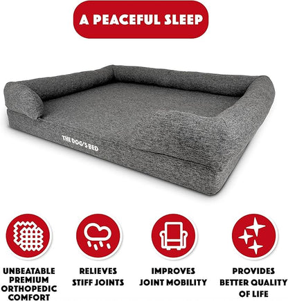 The Dog’s Bed Orthopedic Memory Foam Dog Bed with Bolsters for XL Dogs, Waterproof Washable Cover, Anti-Slip Base, Calming Surface – CertiPUR-Certified Foam, Largeinen Fabric, Grey Linen, XL