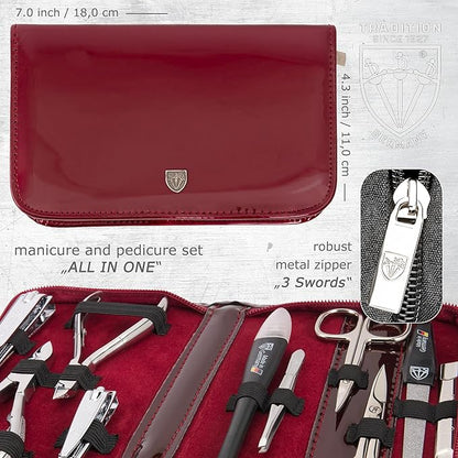 3 Swords Germany - brand quality 10 piece manicure pedicure grooming kit set for professional finger & toe nail care scissors clipper fashion leather case in gift box, Made by 3 Swords (6226)