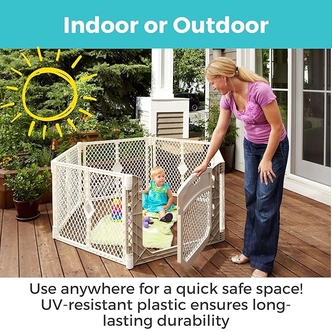Toddleroo by North States - Superyard Ultimate Play Yard: Freestanding 6-Panel Baby Playpen with Door - Indoor or Outdoor Use - Made in USA - Encloses Up to 18.5 Square Feet - 26 Inches Tall - Ivory