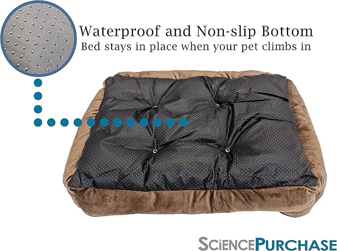 SciencePurchase Medium 27" × 21" Luxury Pet Bed for Dogs or Cats - Super Soft, Machine Washable with Waterproof Non-Slip Underside, Low Wall for Easy Entering & Exiting, Folds for Travel & Storage