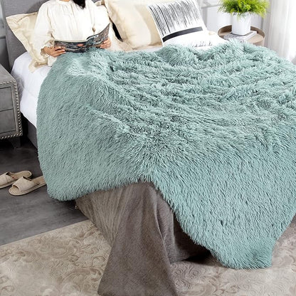 JONIYEAR Oversized Decorative Fluffy Faux Fur Throw Blanket Twin Size 60" x 71", Soft Luxury Lightweight Furry Blankets, Accent Cozy Shaggy Plush Thick Warm Fuzzy Blankets for Winter Bed Couch, Aqua