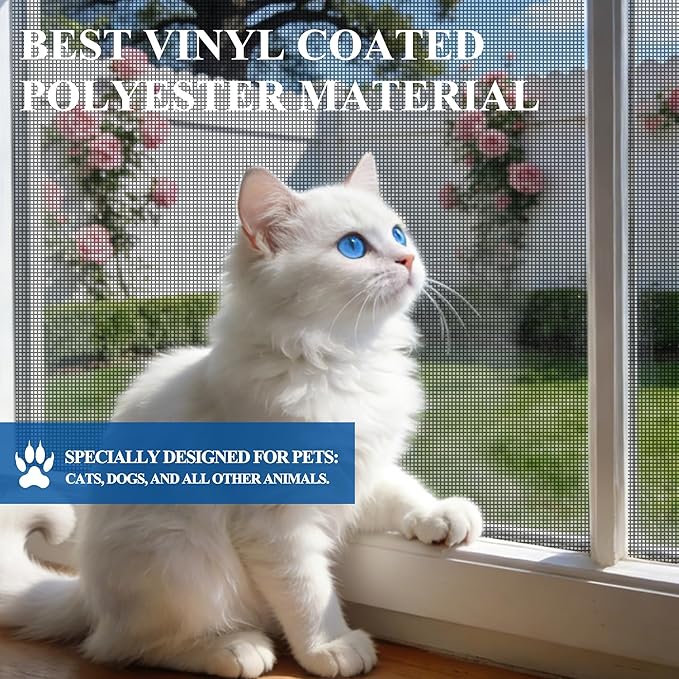 MAGZO Pet Proof Window&Door Screen Replacement Mesh, 48" W x 99" L, Best Vinyl Coated Polyester Dog Cat Resistant Heavy Duty, Net Netting Curtain Wire Roll Repair Kit for Patio/Porch/Sliding, Black