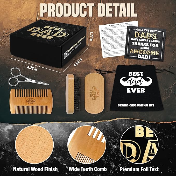 AXIARA Christmas Dad Gifts from Daughter Son - Beard Kit for Men Grooming and Care with Brush, Comb, Scissors & Storage Bag - Best Dad Ever Gifts for Dads Father Stepdad, Beard Growth Kit for Men