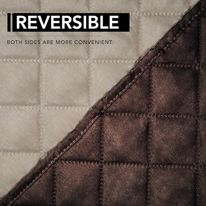 Easy-Going Oversized Recliner Cover Reversible Couch Cover Sofa Cover for Living Room Water Resistant Furniture Protector with Elastic Straps for Pets ('Large Recliner 27-29 in, Chocolate/Beige)