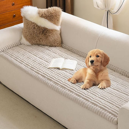 MYSKY HOME Couch Covers for 2 Cushion Sofa, Couch Cover for Dogs, Sofa Covers for Pets Washable, Soft Non-Slip Sofa Slipcovers, Loveseat Couch Covers, Furniture Protector, Oatmeal, 27.6" x 59"