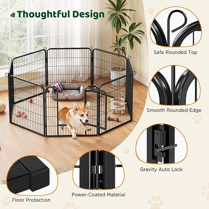 Yaheetech Wide Panel Dog Playpen, 12 Panels 32 inch High Pet Pen with Gate, Portable Indoor Outdoor Fence for Medium/Large Breed Dogs