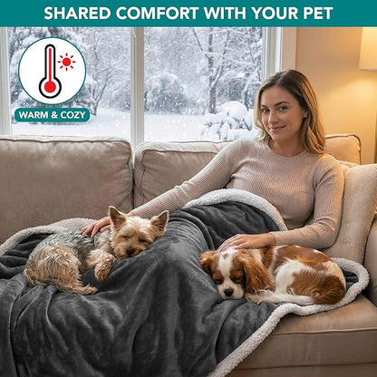 PetAmi Waterproof Dog Blanket for Medium Large XL Dog Puppy Cat Throw for Couch Cover Leakproof Protection, Sherpa Fleece, Reversible Soft Washable 80x60 Charcoal Gray
