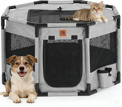 Enclosed Pet Playpen, Portable Cat & Puppy Playpen with Sturdy PVC Pipe Frame and Scratch-Resistant Fabric, Soft Kennel Crate Fence for Pet Indoor Outdoor Use (Small Size, 28x28x16.9 Inches)