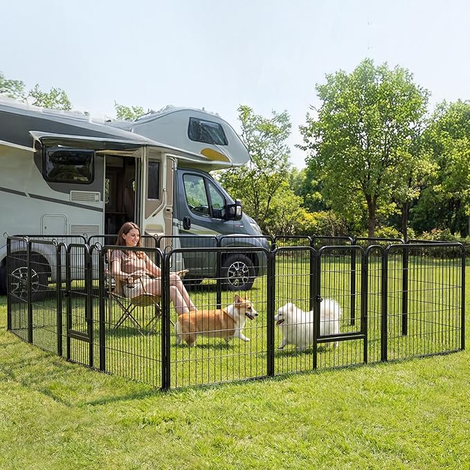 Yaheetech Wide Panel Dog Playpen, 12 Panels 32 inch High Pet Pen with Gate, Portable Indoor Outdoor Fence for Medium/Large Breed Dogs