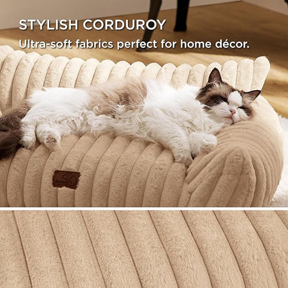 Bedsure ComfyFleece™ Cute Cat Couch for Pets - As Seen on TV on Good Day New York, Small Medium Dog Bed, Supportive Couch Bed for Small Dogs, 30 Inch, Sandy Beige