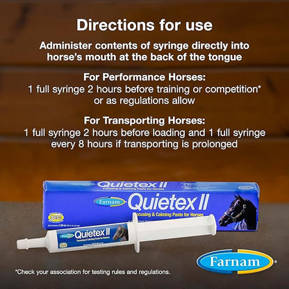 Farnam Quietex II Horse Calming Paste, 32.5 ml Syringe, Manage Nervous Behavior & Keep Horses Calm, Focused & Composed, 7 Stress-Relieving Ingredients, Calm Magnesium Supplement