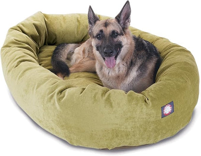 Majestic Pet 52 Inch Micro Velvet Calming Dog Bed Washable – Cozy Soft Round Dog Bed with Spine for Head Support - Fluffy Donut Puppy Mat 52x35x11 (inch) X- Large – Apple (2025)