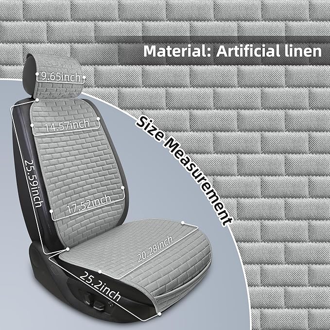 Linen Car Seat Covers Front Seat Covers - 2 PCS Durable & Non-Slip Breathable Cloth Fabric Car Seat Protector, Universal Fit for Most Automotive, Vans, SUVs, Trucks - Gray