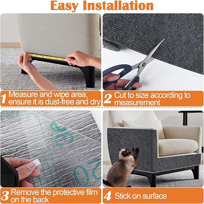 Cat Scratch Furniture Protector - 138" x 15.8" Trimmable Self-Adhesive Cats Claws Scratch Pads, DIY Cat Climbing Couch Protector for Scratch Post Cat Tree Replacement Indoor (Dark Gray)