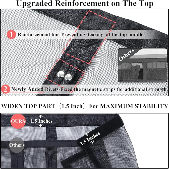 Mpmedo Magnetic Screen Door Upgraded-Model Full Strip Magnets,Reinforced Heavy Duty Mesh Screen Doors Magnets,Full Frame Seal Retractable Door Screen Magnetic Closure for Single Front Sliding Door