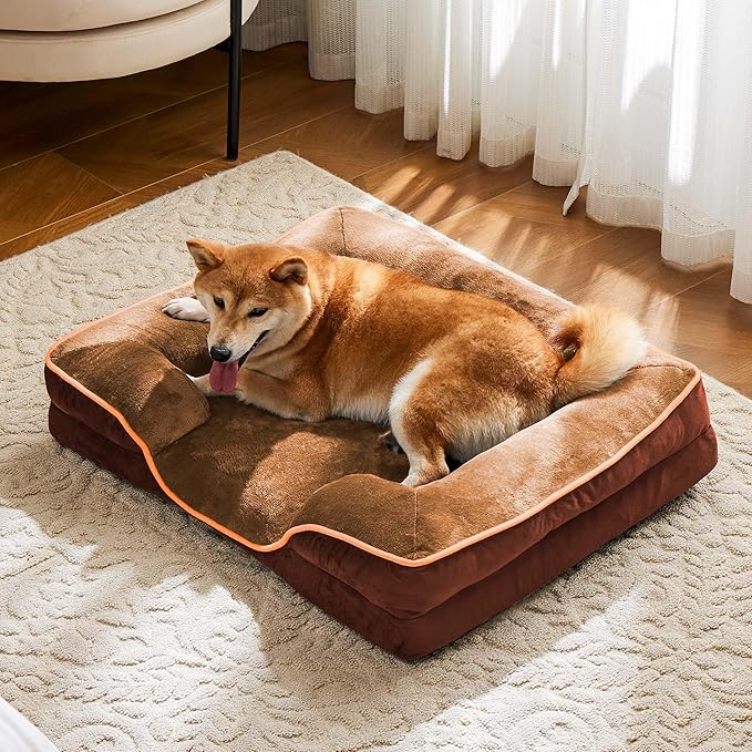 NEWBULIG 35x25 Inch Orthopedic Dog Bed Large Sized, Dog Couch/Sofa Bed with Washable Cover, Waterproof, Memory Foam, Soft Fluffy Surface
