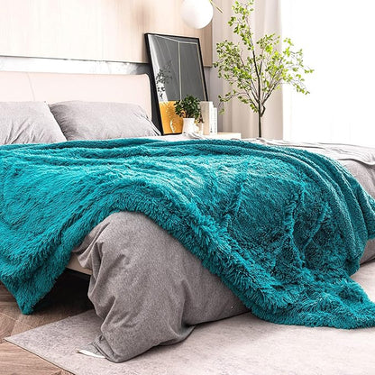 Pawque Sherpa Fleece Blanket Twin Size Teal Green - Faux Fur Fluffy Warm Plush Blankets for Bed, Cozy Thick Lightweight Reversible Decor for Winter Sofa Couch, 60x80 inches