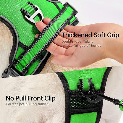 NESTROAD No Pull Dog Harness,Adjustable Oxford Dog Vest Harness with Leash,Reflective No-Choke Pet Harness with Easy Control Soft Handle for Large Dogs(Large,FluorescentGreen)