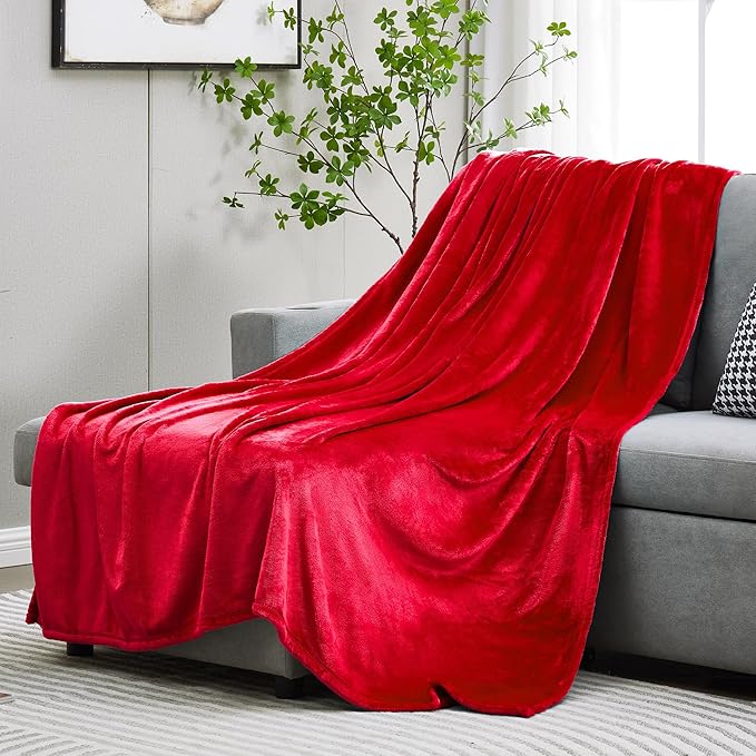 DREAMNINE Extra Soft Fuzzy Fleece Throw Blanket for Couch Sofa Chair 50" x 60", Decorative Solid Lightweight Fluffy Velvet Blankets,Cozy Accent Shaggy Plush Warm Flannel Blanket for Winter Bedroom,Red