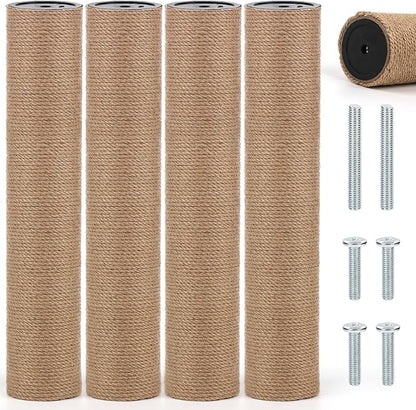 4 PCS M8 Cat Scratching Post Replacement, 15.7 x 3.1 Inches Cat Tree Replacement Post Jute Pole for Indoor Cats with M8 Screws, for Kitten Tree Tower Spare Cat Furniture Accessories
