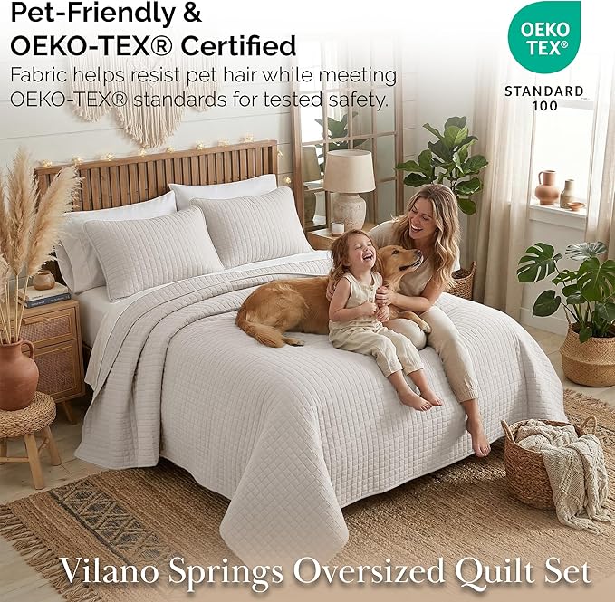 Southshore Fine Living, Inc. King Quilt Bedding Set, Quilted Comforter, Coverlet Bed Spread for California Kings, Luxury Bedding King Quilt Set, Lightweight Quilted Bedspread w/Shams, Natural Beige