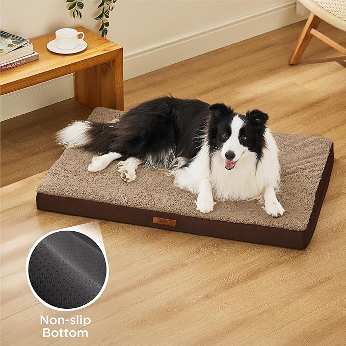 LE SURE Washable Dog Bed Cover Replacement - Large Size Plush Fleece Cover for Orthopedic Egg Crate Foam Pet Mat 36x27x3 Inches, Brown