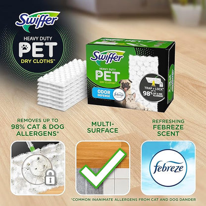 Sweep + Mop, Dry Pads Refill, Floor Cleaner for Dirt, Dust, Hair, Cleaning Cloths for Mopping Home, Bathroom, Kitchen, All Purpose Multi-Surface Floor Wipes, Heavy Duty, Pet, 32 Count (Pack of 2)